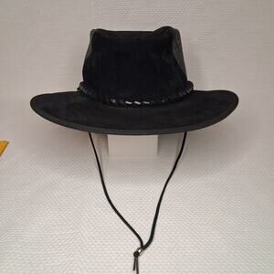 Bounty Hunter Black Leather Mesh Outback Safari Hat Braided Band